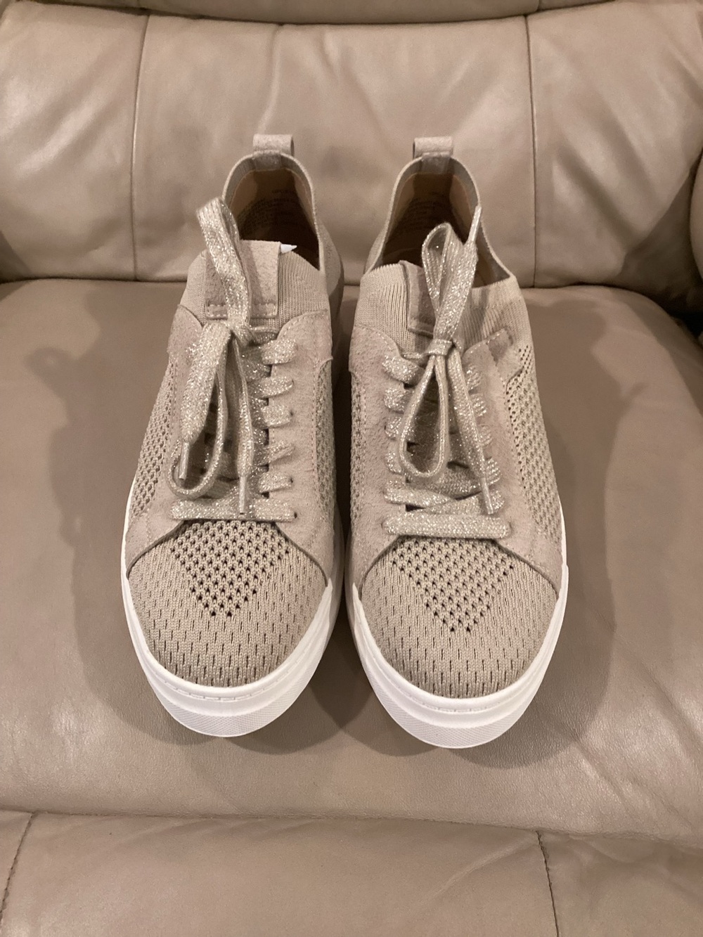 White Mountain Taupe Knit Platform Sneakers